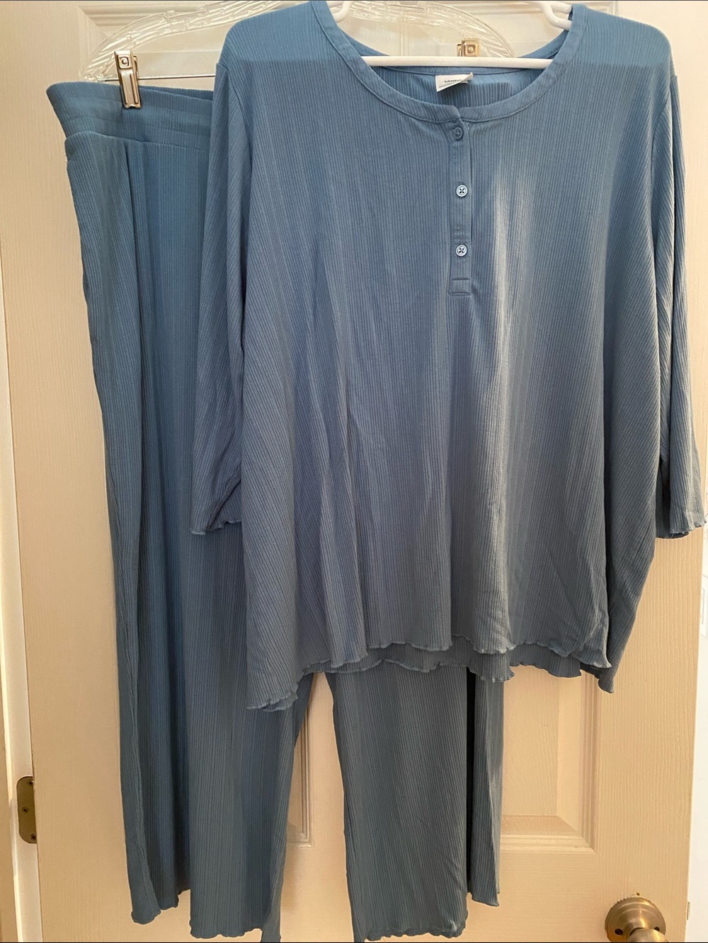 Lands' End Dusty Blue Ribbed Two-Piece Lounge Pajama Set